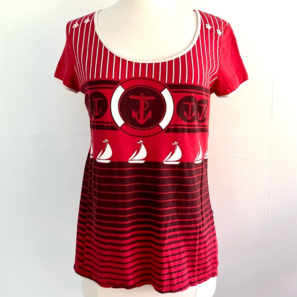 Vintage Y2K Lux UO red nautical sailor scoop neck t-shirt top shirt